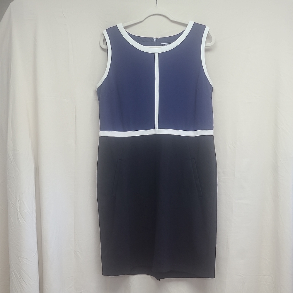 Lands' End Colorblock Sheath Dress Navy Blue White Sleeveless Size 18